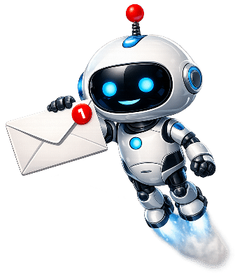 Email automation mascot sending customer follow-up emails