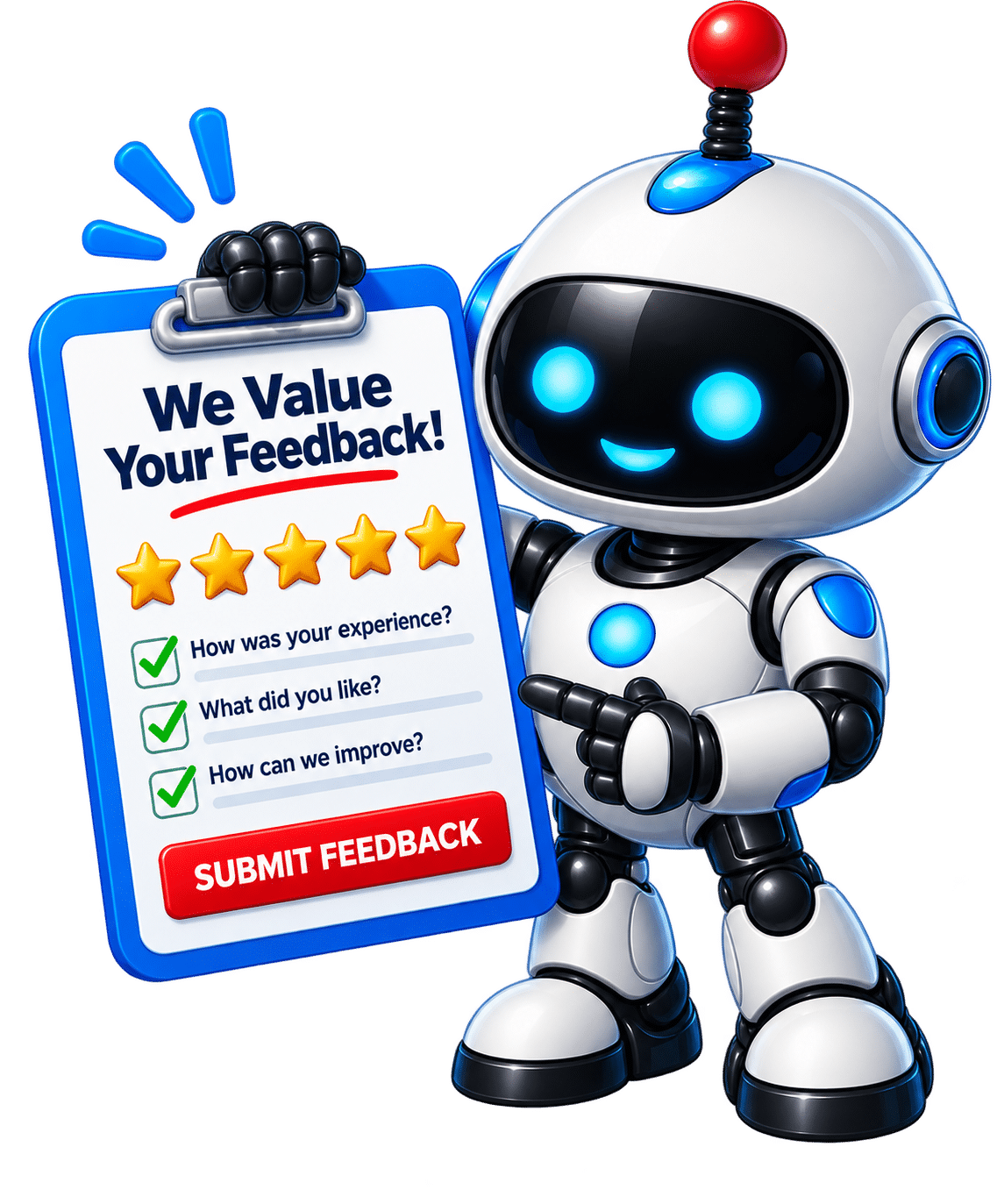 Review request automation mascot asking for customer feedback