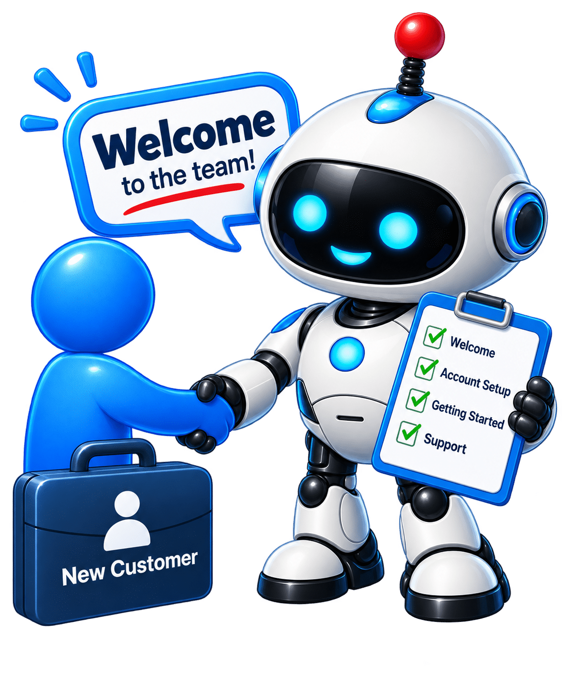 Customer onboarding automation mascot welcoming a new customer